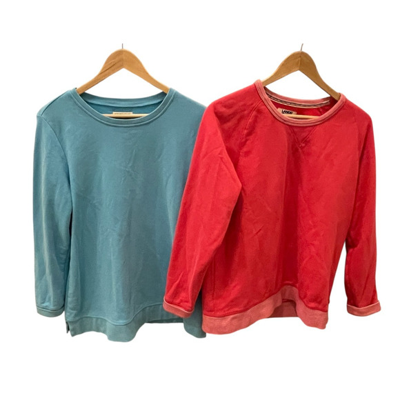 Lands End Serious Sweats Womens Medium Heavyweight Sweatshirt Preppy Lot Of 2 - Picture 1 of 13